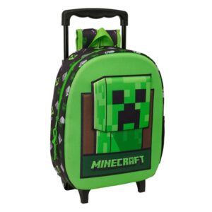 safta minecraft mochila con carro portabotellas hombreras acolchadas asa de mano 27x33x10cm color verde y negro