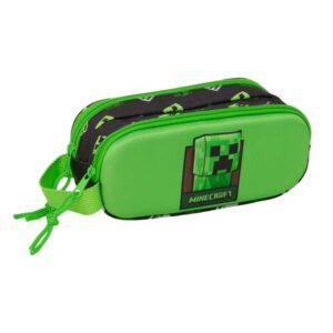 safta minecraft portatodo 3d 2 compartimentos con cremallera asa lateral capacidad 1l 21x8x6cm color verde y negro