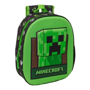safta minecraft mochila 3d portabotellas hombreras acolchadas asa de mano superior 27x33x10cm color verde y negro