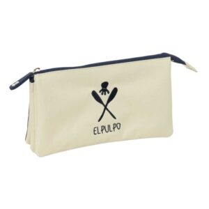 safta el pulpo portatodo 3 compartimentos con cremallera bolsillo interior central 22x12x3cm color beige
