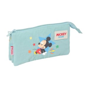 safta mickey mouse baby portatodo 3 compartimentos con cremallera bolsillo interior central 22x12x3cm color azul pastel