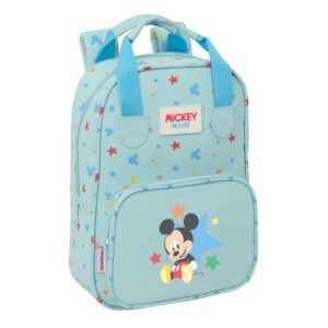safta mickey mouse baby mochila infantil tarjeta de identificacion personal bolsillo frontal hombreras acolchadas 20x28x8cm color azul pastel