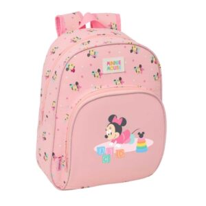 safta minnie mouse baby mochila infantil portabotellas bolsillo frontal asa de mano adaptable a carro hombreras acolchadas 28x34x10cm color rosa pastel