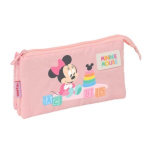 safta minnie mouse baby portatodo 3 compartimentos con cremallera bolsillo interior central 22x12x3cm color rosa pastel