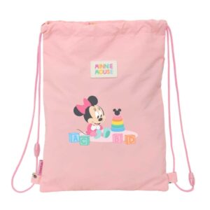 safta minnie mouse baby saco plano cierre con cordones bolsillo interior con cremallera 26x34x1cm color rosa pastel