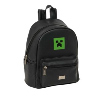safta minecraft mini mochila bolsillo frontal y lateral cremallera hombreras ajustables asa superior compacta y ligera ideal para uso diario 24x28x12cm color negro y verde