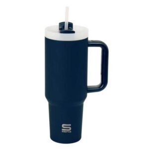 safta vaso con asa termico capacidad 1.2l pajita base antideslizante acero inoxidable doble pared 12h caliente 24h frio 10x26.5cm color azul marino