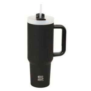 safta vaso con asa termico capacidad 1.2l pajita base antideslizante acero inoxidable doble pared 12h caliente 24h frio 10x26.5cm color negro