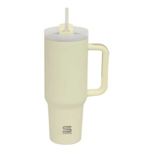 safta vaso con asa termico capacidad 1.2l pajita base antideslizante acero inoxidable doble pared 12h caliente 24h frio 10x26.5cm color amarillo pastel