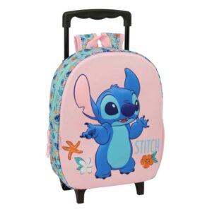safta stitch mochila con carro portabotellas hombreras acolchadas asa de mano 27x33x10cm color rosa