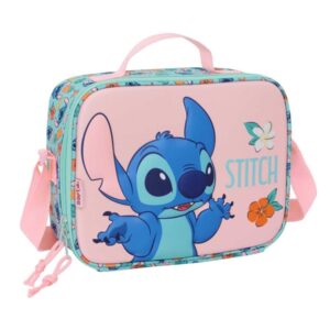 safta stitch bolsa isotermica porta alimentos frontal 3d cremallera bandolera ajustable asa de mano 25x19.5x9cm color rosa