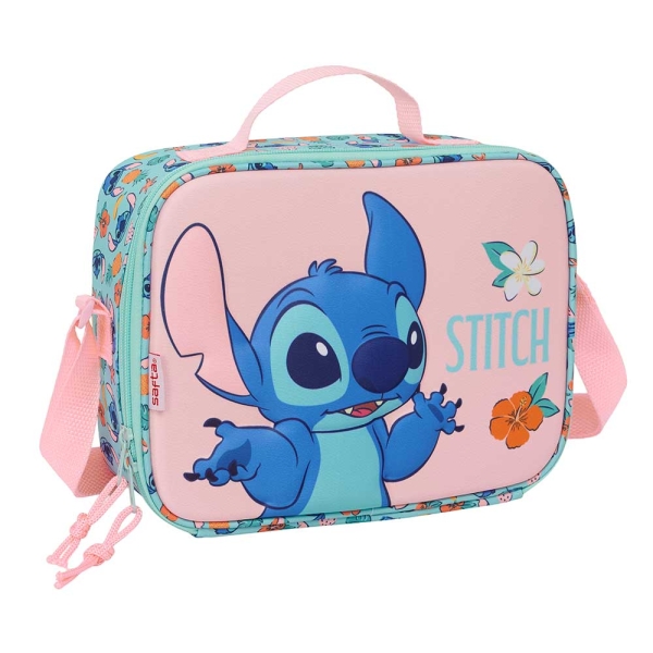 safta stitch bolsa isotermica porta alimentos frontal 3d cremallera bandolera ajustable asa de mano 25x19.5x9cm color rosa