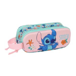 safta stitch portatodo 3d 2 compartimentos con cremallera asa lateral capacidad 1l 21x8x6cm color rosa