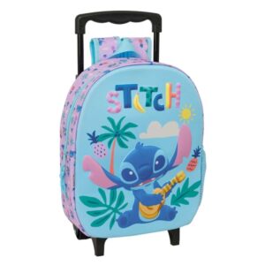 safta stitch mochila con carro portabotellas hombreras acolchadas asa de mano 27x33x10cm color azul pastel