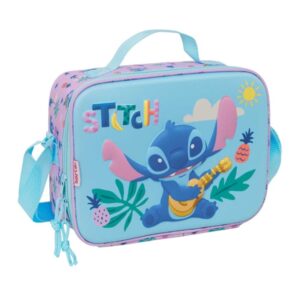 safta stitch bolsa isotermica porta alimentos frontal 3d cremallera bandolera ajustable asa de mano 25x19.5x9cm color azul pastel