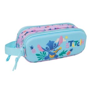 safta stitch portatodo 3d 2 compartimentos con cremallera asa lateral capacidad 1l 21x8x6cm color azul pastel