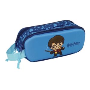 safta harry potter portatodo 3d 2 compartimentos con cremallera asa lateral capacidad 1l 21x8x6cm color azul