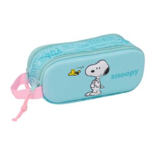safta snoopy portatodo 3d 2 compartimentos con cremallera asa lateral capacidad 1l 21x8x6cm color azul pastel