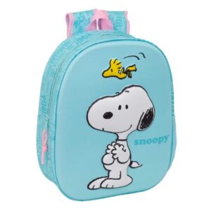 safta snoopy mochila 3d portabotellas hombreras acolchadas asa de mano superior 27x33x10cm color azul pastel