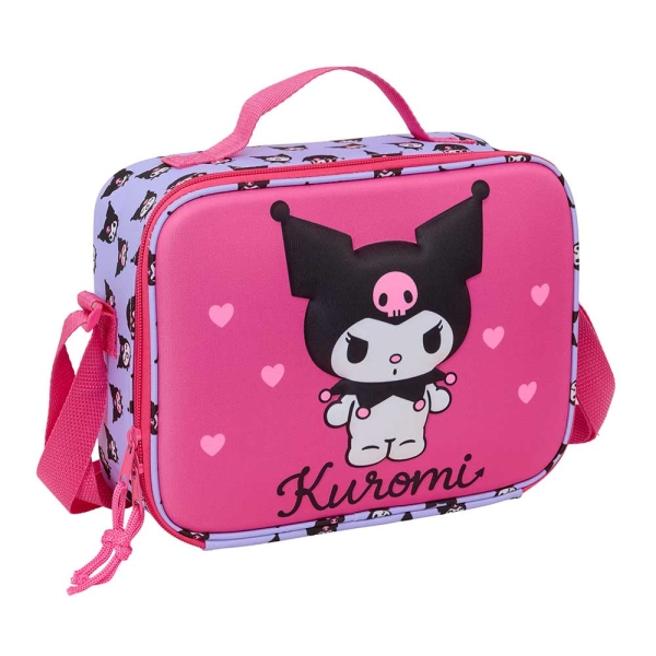 safta kuromi bolsa isotermica porta alimentos frontal 3d cremallera bandolera ajustable asa de mano 25x19.5x9cm color magenta