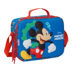 safta mickey mouse bolsa isotermica porta alimentos frontal 3d cremallera bandolera ajustable asa de mano 25x19.5x9cm color azul oscuro