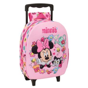safta minnie mouse mochila con carro portabotellas hombreras acolchadas asa de mano 27x33x10cm color rosa