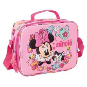 safta minnie mouse bolsa isotermica porta alimentos frontal 3d cremallera bandolera ajustable asa de mano 25x19.5x9cm color rosa