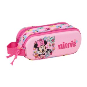 safta minnie mouse portatodo 3d 2 compartimentos con cremallera asa lateral capacidad 1l 21x8x6cm color rosa