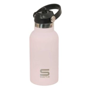 safta botella isotermica infantil capacidad 350ml tapon roscado con valvula base de silicona asa superior acero inoxidable 12h caliente 24h frio 19.5x7.3cm color rosa