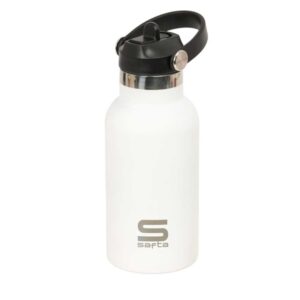 safta botella isotermica infantil capacidad 350ml tapon roscado con valvula base de silicona asa superior acero inoxidable 12h caliente 24h frio 19.5x7.3cm color blanco