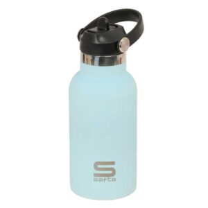 safta botella isotermica infantil capacidad 350ml tapon roscado con valvula base de silicona asa superior acero inoxidable 12h caliente 24h frio 19.5x7.3cm color azul pastel