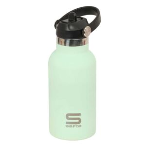 safta botella isotermica infantil capacidad 350ml tapon roscado con valvula base de silicona asa superior acero inoxidable 12h caliente 24h frio 19.5x7.3cm color aguamarina