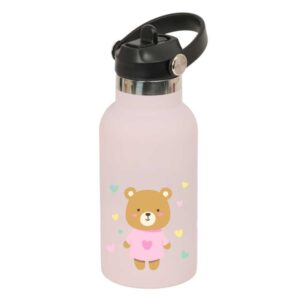 safta osito botella isotermica infantil capacidad 350ml tapon roscado con valvula base de silicona asa superior acero inoxidable 12h caliente 24h frio 19.5x7.3cm color rosa pastel