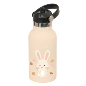 safta conejo botella isotermica infantil capacidad 350ml tapon roscado con valvula base de silicona asa superior acero inoxidable 12h caliente 24h frio 19.5x7.3cm color melocoton claro