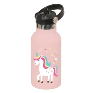 safta unicornio botella isotermica infantil capacidad 350ml tapon roscado con valvula base de silicona asa superior acero inoxidable 12h caliente 24h frio 19.5x7.3cm color rosa