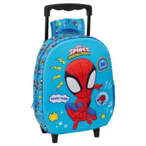 safta spidey mochila con carro portabotellas hombreras acolchadas asa de mano 27x33x10cm color azul
