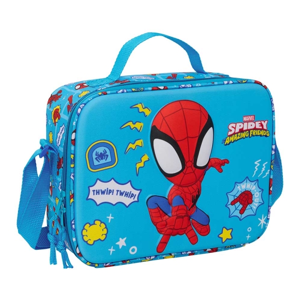 safta spidey bolsa isotermica porta alimentos frontal 3d cremallera bandolera ajustable asa de mano 25x19.5x9cm color azul
