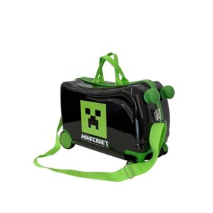 safta minecraft maleta trolley infantil reposapies bandolera ajustable asas de mano tiradores con ranura para candado interior forrado 44x27x21cm color negro y verde