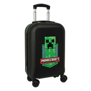 safta minecraft maleta trolley de cabina de 20" candado de combinacion asa extensible interior forrado ruedas dobles 360º asa de mano con goma 34.5x55x20cm color negro y verde