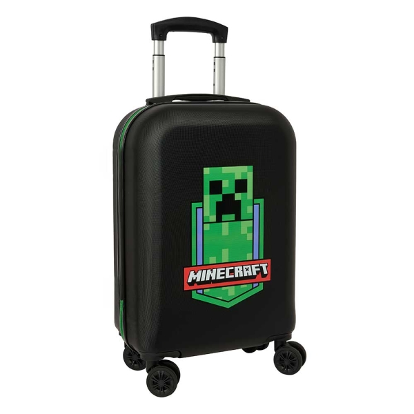 safta minecraft maleta trolley de cabina de 20" candado de combinacion asa extensible interior forrado ruedas dobles 360º asa de mano con goma 34.5x55x20cm color negro y verde