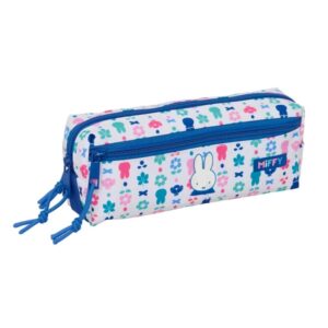 safta miffy bunny portatodo 3 compartimentos con cremallera goma elastica compacto 22x8.5x6cm color blanco y azul