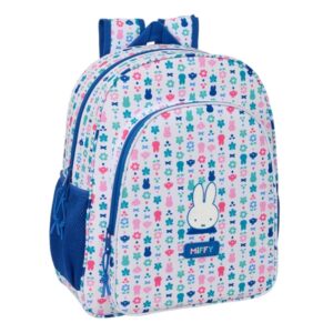 safta miffy bunny mochila 15l adaptable a carro bolsillo frontal portabotellas cremallera con doble tirador asa de mano hombreras y espalda acolchada 32x38x12cm color blanco y azul