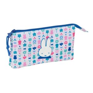 safta miffy bunny portatodo 3 compartimentos con cremallera bolsillo interior central 22x12x3cm color blanco y azul