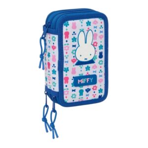 safta miffy bunny plumier de 3 pisos 37 piezas goma lapiz 2 boligrafos sacapuntas 2 reglas 16 colores 14 rotuladores 12.5x19.5x5.5cm color blanco y azul