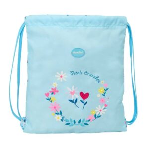 safta blackfit8 petalos saco plano cierre con cordones bolsillo interior con cremallera 35x40x1cm color azul claro