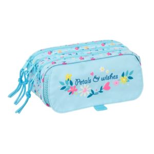 safta blackfit8 petalos portatodo 3 compartimentos con cremallera cinta trasera adaptable bolsillo frontal de rejilla con velcro 21.5x10x8cm color azul claro