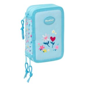 safta blackfit8 petalos plumier de 3 pisos 37 piezas goma lapiz 2 boligrafos sacapuntas 2 reglas 16 colores 14 rotuladores 12.5x19.5x5.5cm color azul claro