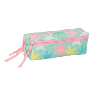 safta estrellas portatodo 3 compartimentos con cremallera goma elastica compacto 22x8.5x6cm color verde