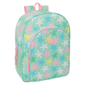 safta estrellas mochila adaptable a carro bolsillo frontal portabotellas cremallera con doble tirador asa de mano hombreras y espalda acolchada 33x42x14cm color verde