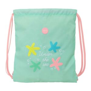 safta estrellas saco plano cierre con cordones bolsillo interior con cremallera 35x40x1cm color verde